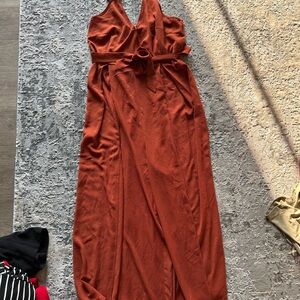 SHEIN Red Halter Jumpsuit for Wedding Guest